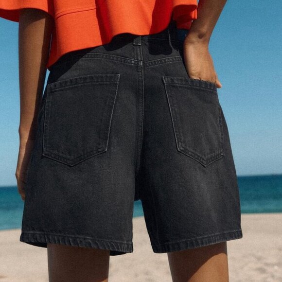 ZARA Basic Z1975 Mom Fit High Waist Shorts Black High Waisted Denim Jean 90s Y2K - Picture 3 of 16